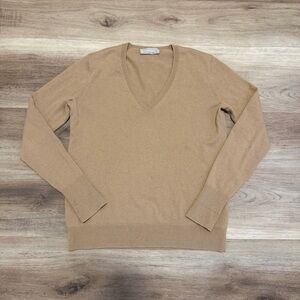 Everlane Sweater Womens Small Beige Brown 100% Cashmere V-Neck Preppy